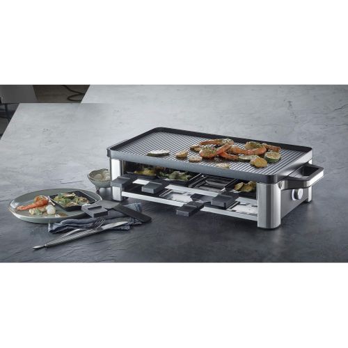 더블유엠에프 WMF Lono Raclette Grill mit Pfannchen und Schiebern, Raclette 8 Personen, 1500 W, edelstahl matt