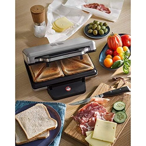 더블유엠에프 WMF Lono Sandwich Maker, Sandwichtoaster, fuer 2 Standard- oder XXL-Toasts, 2-stufige Hoehenanpassung fuer mehr Fuellung, edelstahl matt