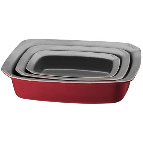 더블유엠에프 WMF Kaiser Inspiration Braten- und Auflaufform Set, 3-teilig, Keramik antihaftbeschichtet, hitzebestandig, mikrowellenfest stapelbar, 31,5x 23,5x 7 cm, rot