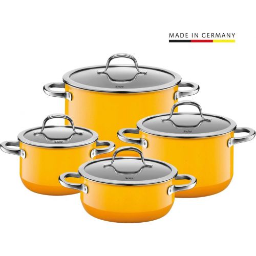 더블유엠에프 WMF Silit Passion Yellow Topfset 4-teilig, Toepfe mit Glasdeckel, Silargan Funktionskeramik, Induktionstoepfe, Topf Induktion, Auslaufmodell, gelb