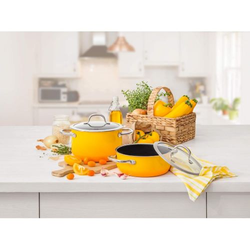 더블유엠에프 WMF Silit Passion Yellow Topfset 4-teilig, Toepfe mit Glasdeckel, Silargan Funktionskeramik, Induktionstoepfe, Topf Induktion, Auslaufmodell, gelb