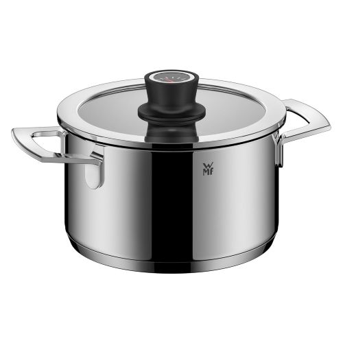 더블유엠에프 WMF VarioCuisine Topfset, 6-teilig, mit Glasdeckel inkl. Thermometer, Kochtopf, Stielkasserolle, Dampeinsatz, Cromargan Edelstahl, Silikonrand, spuelmaschinengeeignet