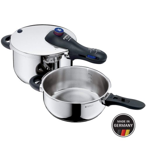 더블유엠에프 WMF Perfect Plus Schnellkochtopf Set, 2-teilig, 4,5 l und 3,0 l, Cromargan Edelstahl poliert, 2 Kochstufen, Einhand-Kochstufenregler, Flammschutz, Induktion