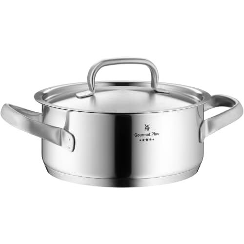 더블유엠에프 WMF Gourmet Plus Kochtopf mit Metalldeckel 24 cm, Bratentopf 4,1l, Cromargan Edelstahl mattiert, Innenskalierung, Dampfoeffnung, induktionsgeeignet