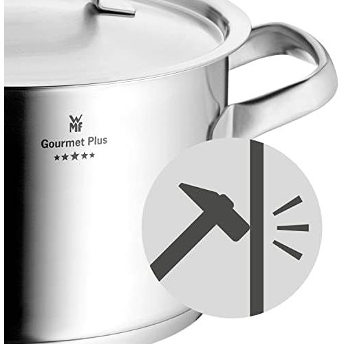 더블유엠에프 WMF Gourmet Plus Kochtopf mit Metalldeckel 24 cm, Bratentopf 4,1l, Cromargan Edelstahl mattiert, Innenskalierung, Dampfoeffnung, induktionsgeeignet