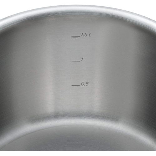 더블유엠에프 WMF Gourmet Plus Kochtopf 16cm, Metalldeckel, Bratentopf 1,4l, Cromargan Edelstahl mattiert, Innenskalierung, Dampfoeffnung, Topf Induktion, unbeschichtet