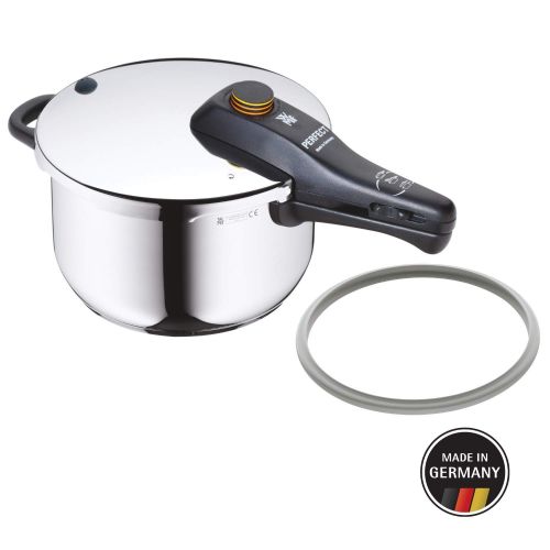 더블유엠에프 WMF Perfect Schnellkochtopf, 4,5l, mit gratis Dichtungsring, 22 cm, Cromargan Edelstahl poliert, 2 Kochstufen, Einhand-Kochstufenregler, Induktion