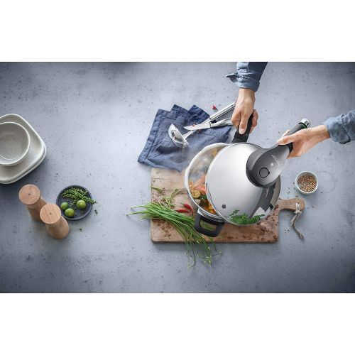 더블유엠에프 WMF Perfect Premium Schnellkochtopf Set, 2-teilig, 6,5 l und 3,0 l,mit Einsatz-Set, Cromargan Edelstahl poliert, 2 Kochstufen, All-In-One Drehknopf, Induktion