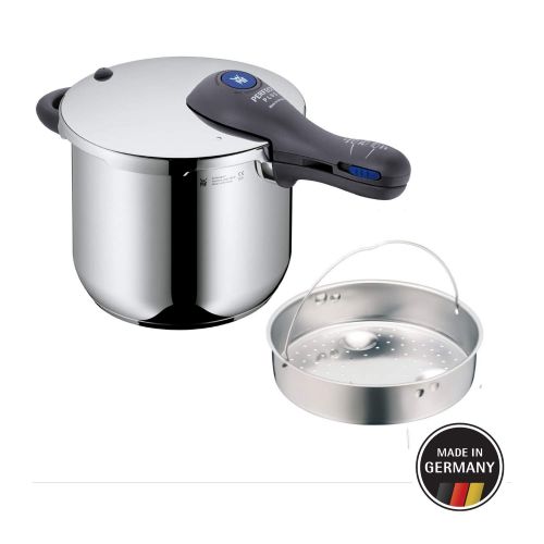 더블유엠에프 WMF Perfect Plus Schnellkochtopf, 6,5 l, mit Einsatz, 22 cm, Cromargan Edelstahl poliert, 2 Kochstufen, Einhand-Kochstufenregler, Flammschutz, Induktion