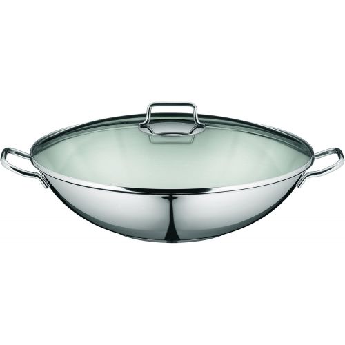 더블유엠에프 WMF Party Wok-Set 4-teilig, Wokpfanne mit Deckel, 36 cm, Dampfer 4,5l, Ablagegitter, Dampfereinsatz Cromargan Edelstahl poliert, unbeschichtet, Induktion