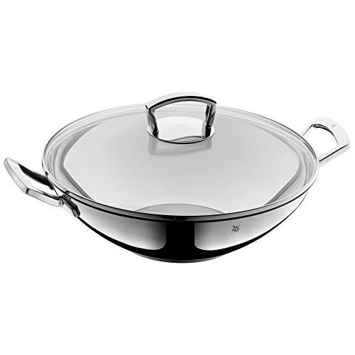 더블유엠에프 WMF Wok mit Glasdeckel 36 cm, Cromargan Edelstahl, induktionsgeeignet, spuelmaschinengeeignet