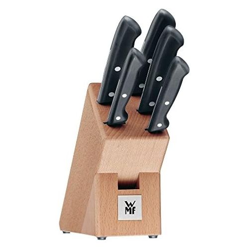 더블유엠에프 WMF Classic Line Messerblock mit Messerset, 6-teilig, bestueckt, 5 Messer, 1 Block aus Birkenholz, Spezialklingenstahl