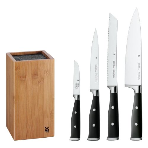 더블유엠에프 WMF Grand Class Messerblock mit Messerset, 5-teilig, 4 Messer geschmiedet, 1 Block aus Bambus mit Kunststoff-Borsteneinsatz, Performance Cut, Spezialklingenstahl