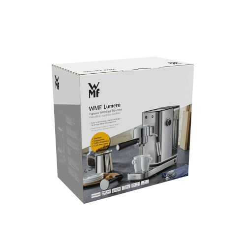 더블유엠에프 WMF Lumero Siebtrager Espressomaschine (1400 Watt, mit 3 Einsatzen, fuer 1-2 Tassen Espresso, auch fuer Pads, 15 bar, Tassenabstellflache, Milchaufschaumduese)