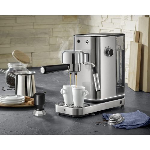 더블유엠에프 WMF Lumero Siebtrager Espressomaschine (1400 Watt, mit 3 Einsatzen, fuer 1-2 Tassen Espresso, auch fuer Pads, 15 bar, Tassenabstellflache, Milchaufschaumduese)