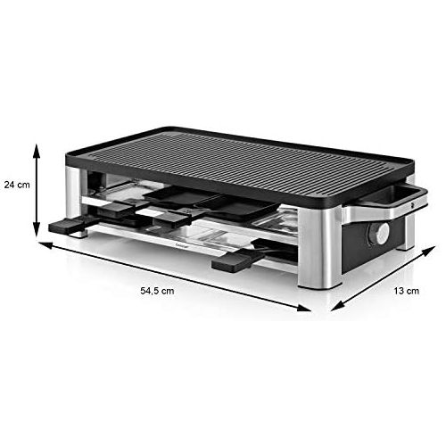 더블유엠에프 WMF Lono Raclette Grill mit Pfannchen und Schiebern, Raclette 8 Personen, 1500 W, cromargan, matt/silber