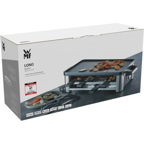 더블유엠에프 WMF Lono Raclette Grill mit Pfannchen und Schiebern, Raclette 8 Personen, 1500 W, cromargan, matt/silber