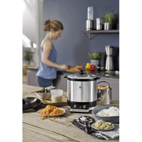 더블유엠에프 WMF KUECHENminis Reiskocher mit Lunch-to-go-Box , Damfgarer, platzsparend, Extra To-Go-Deckel macht den Innentopf (1,0l) ohne Umfuellen zur festverschlossenen Lunchbox zum Mitnehmen