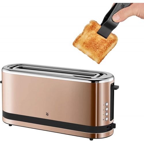 더블유엠에프 WMF Kuechenminis Langschlitz-Toaster (900 W, integrierter Broetchenwarmer, 2 XXL Brotscheiben, Auftau-Funktion) cromargan matt/graphit