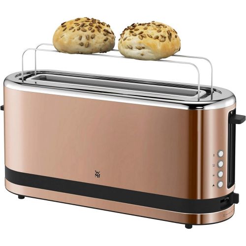 더블유엠에프 WMF Kuechenminis Langschlitz-Toaster (900 W, integrierter Broetchenwarmer, 2 XXL Brotscheiben, Auftau-Funktion) cromargan matt/graphit