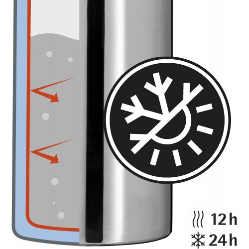 더블유엠에프 WMF Motion Isolierkanne, 0,5 l, fuer Tee oder Kaffee, Thermosflasche mit Trinkbecher, halt 24 h kalt und 12 h warm, Edelstahl