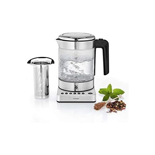 더블유엠에프 WMF Kuechenminis 2 in 1 Vario Wasserkocher, mit Temperatureinstellung, 1,0l, 1900 W, Teekocher Glas mit Teebeutelhalter und Sieb