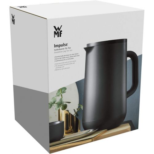 더블유엠에프 WMF Isolierkanne Thermoskanne Impulse, 1,0 l, fuer Tee oder Kaffee Druckverschluss halt Getranke 24h kalt und warm, schwarz