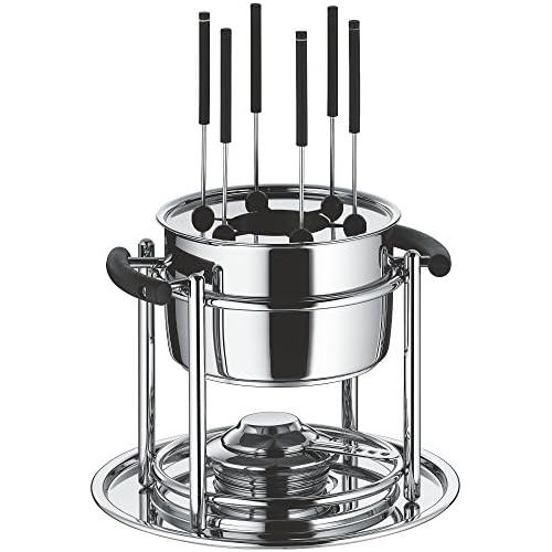 더블유엠에프 WMF Allegro Fondue-Set, 11-teilig, fuer 6 Personen, mit Brenner und Gabeln, Cromargan Edelstahl, Fonduetopf induktionsgeeignet, spuelmaschinengeeignet