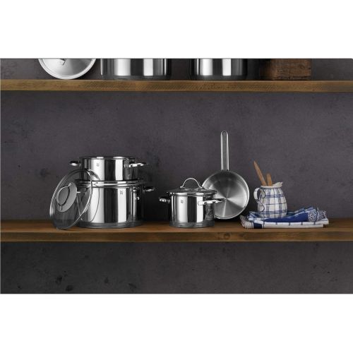 더블유엠에프 WMF Provence Plus Topfset, 4-teilig, Cromargan Edelstahl poliert, Toepfe mit Glasdeckel, Induktionstoepfe, Stielkasserolle, Topf Induktion, unbeschichtet, backofengeeignet