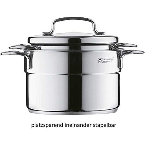 더블유엠에프 WMF Mini Kochtopf, klein 14cm, Metalldeckel, Fleischtopf 1,3 l, Cromargan Edelstahl poliert, Induktion, stapelbar, ideal fuer kleine Portionen oder Singlehaushalte