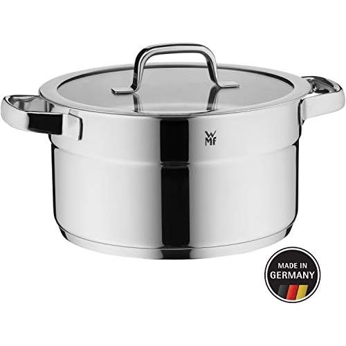 더블유엠에프 WMF Compact Cuisine Kochtopf, hoch 24cm, Glasdeckel, Fleischtopf 5,6l, Cromargan Edelstahl poliert, Innenskalierung, stapelbar, Topf Induktion, unbeschichtet