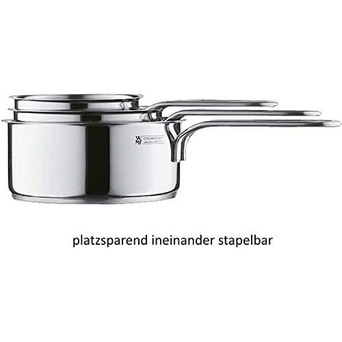 더블유엠에프 WMF Mini Stielkasserolle, 16 cm, klein, Metalldeckel, Kochtopf 1,2l, kleiner Topf fuer Singlehaushalt, Cromargan Edelstahl poliert, Induktion, stapelbar, ideal fuer kleine Portionen