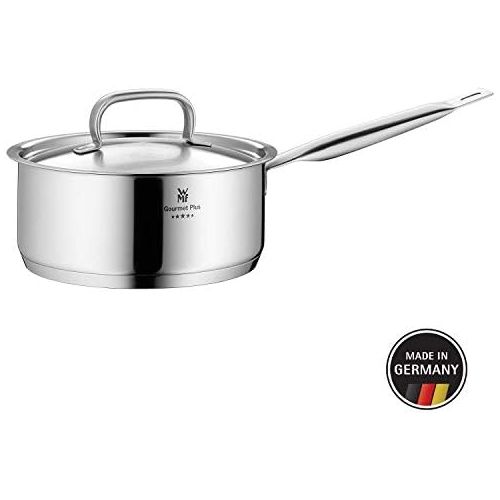 더블유엠에프 WMF Gourmet Plus Stielkasserolle, 16 cm, Metalldeckel mit Dampfoeffnung, Kochtopf 1,4l, Cromargan Edelstahl mattiert, Innenskalierung, Topf Induktion, unbeschichtet