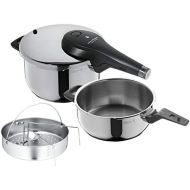 WMF Perfect Premium Schnellkochtopf Set 3-teilig 4,5l + 3,0l mit Einsatz-Set, Schnelltopf 22 cm, Cromargan Edelstahl poliert, Induktion, 2 Kochstufen, All-In-One Drehknopf