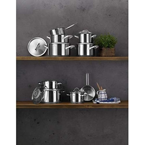 더블유엠에프 WMF Gourmet Plus Topfset 5-teilig, Cromargan Edelstahl mattiert, Toepfe mit Metalldeckel, Induktionstoepfe, Topf Induktion, Innenskalierung, Dampfoeffnung, unbeschichtet