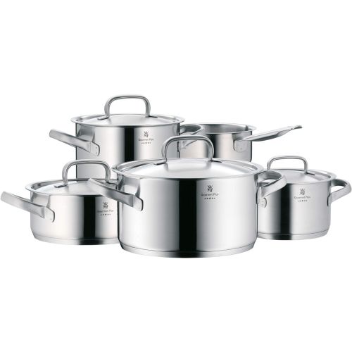 더블유엠에프 WMF Gourmet Plus Topfset 5-teilig, Cromargan Edelstahl mattiert, Toepfe mit Metalldeckel, Induktionstoepfe, Topf Induktion, Innenskalierung, Dampfoeffnung, unbeschichtet