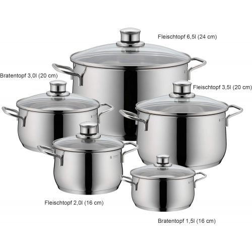 더블유엠에프 WMF Diadem Plus Topfset 5-teilig, Cromargan Edelstahl poliert, Toepfe mit Glasdeckel, Induktionstoepfe, Topf Induktion, unbeschichtet