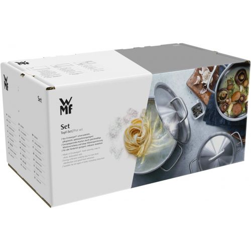 더블유엠에프 WMF Gourmet Plus Topfset 7-teilig, Cromargan Edelstahl mattiert, Toepfe mit Metalldeckel, Induktionstoepfe, Topf Induktion, Innenskalierung, Dampfoeffnung, unbeschichtet