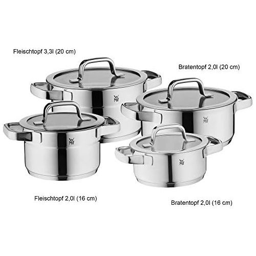 더블유엠에프 WMF Compact Cuisine Topfset 4-teilig, Cromargan Edelstahl poliert, Toepfe mit Glasdeckel, Induktionstoepfe, Topf Induktion, Innenskalierung, unbeschichtet, stapelbar