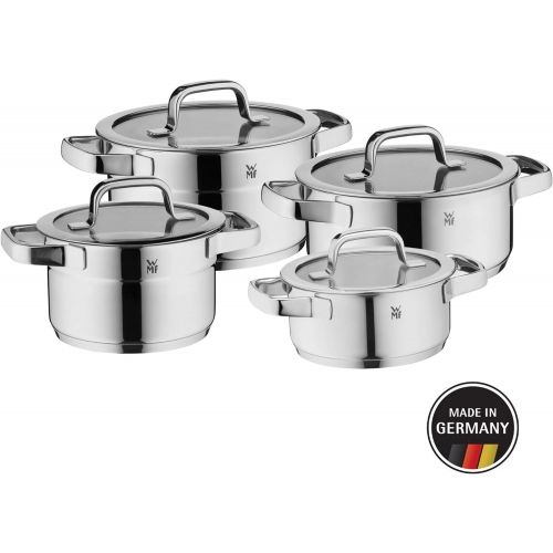 더블유엠에프 WMF Compact Cuisine Topfset 4-teilig, Cromargan Edelstahl poliert, Toepfe mit Glasdeckel, Induktionstoepfe, Topf Induktion, Innenskalierung, unbeschichtet, stapelbar