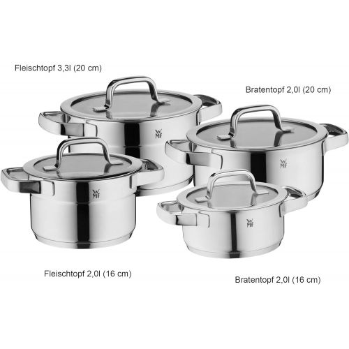 더블유엠에프 WMF Compact Cuisine Topfset 4-teilig, Cromargan Edelstahl poliert, Toepfe mit Glasdeckel, Induktionstoepfe, Topf Induktion, Innenskalierung, unbeschichtet, stapelbar