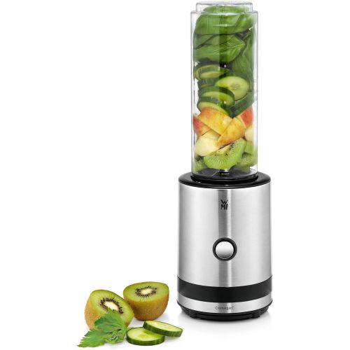 더블유엠에프 WMF KUECHENminis Smoothie-to-go, Mini Standmixer mit zwei Mix-/Trinkbehaltern 0,6l, 300 W, cromargan matt/silber