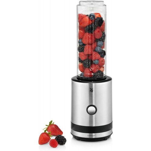 더블유엠에프 WMF KUECHENminis Smoothie-to-go, Mini Standmixer mit zwei Mix-/Trinkbehaltern 0,6l, 300 W, cromargan matt/silber