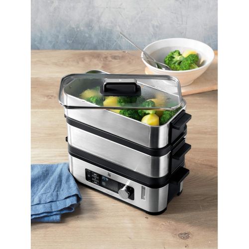 더블유엠에프 WMF KUECHENminis Dampfgarer, 2 individuell regulierbare Garraume mit je 2,15 l, Warmhaltefunktion und Aromaverstarker, 900W