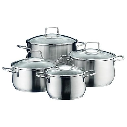 더블유엠에프 WMF 739146030Brilliant 4-Piece Saucepan Set Brilliant Rim Glass Lid Cromargan Stainless Steel Polished Stainless Steel, Silver, 53x 29x 22cm Suitable for Induction Cookers Dish