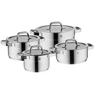 WMF Compact Cuisine Set of 4 Cromargan Polished Stainless Steel Saucepans with Glass Lids / Induction Pots / Inner Scale / Uncoated / Stackable