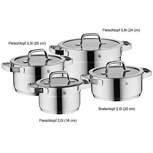 더블유엠에프 WMF Compact Cuisine Set of 4 Cromargan Polished Stainless Steel Saucepans with Glass Lids / Induction Pots / Inner Scale / Uncoated / Stackable