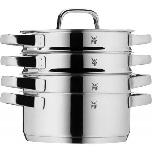 더블유엠에프 WMF Compact Cuisine Set of 4 Cromargan Polished Stainless Steel Saucepans with Glass Lids / Induction Pots / Inner Scale / Uncoated / Stackable