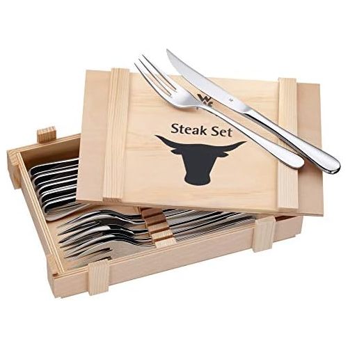 더블유엠에프 Dishwasher Safe 12-Piece Steak Set in Wooden Box by WMF Stainless Steel Silver