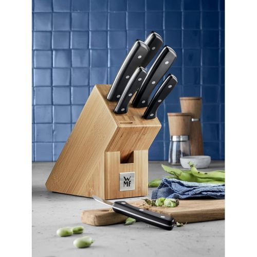 더블유엠에프 WMF 7-Piece Knife Block with Knife Set, 6 Forged Knives, 1 Block Painted Bamboo, Special Blade Steel, Stainless Steel Rivets